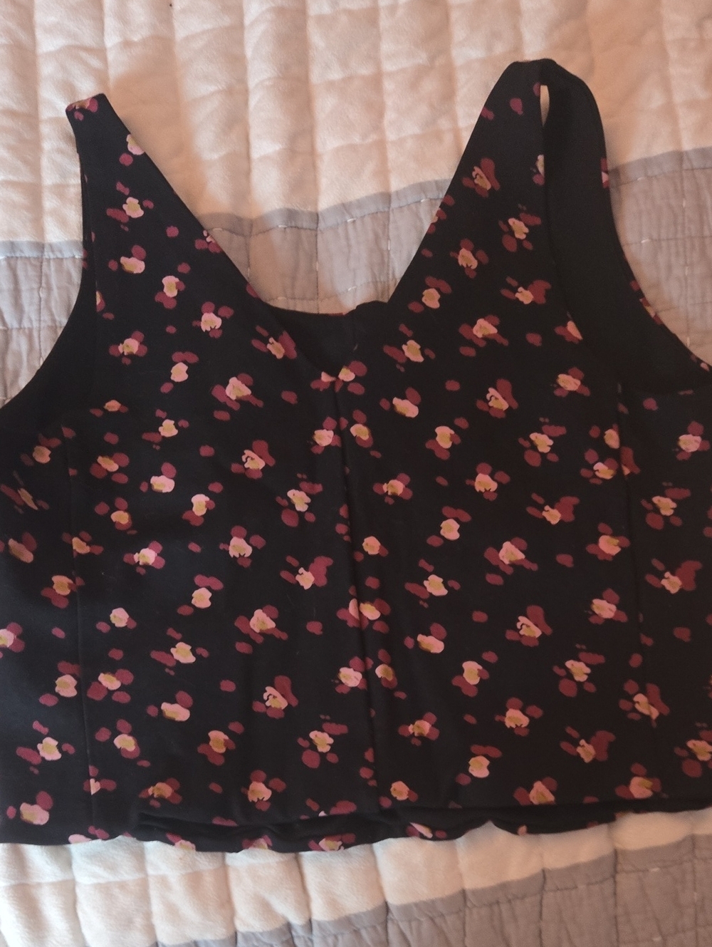 CAbi Black Tank with Pink & Burgundy Floral Design
